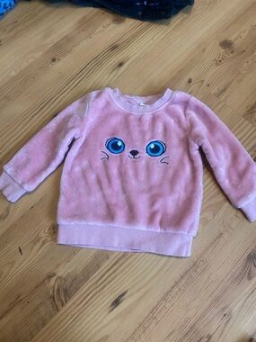 Pink Plush Kids Sweatshirt with Cute Cat Face